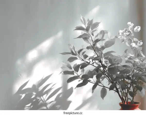 Elegant Shadow Play of Plants on a Light Grey Wall