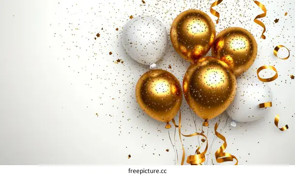 Golden and White Balloons with Confetti