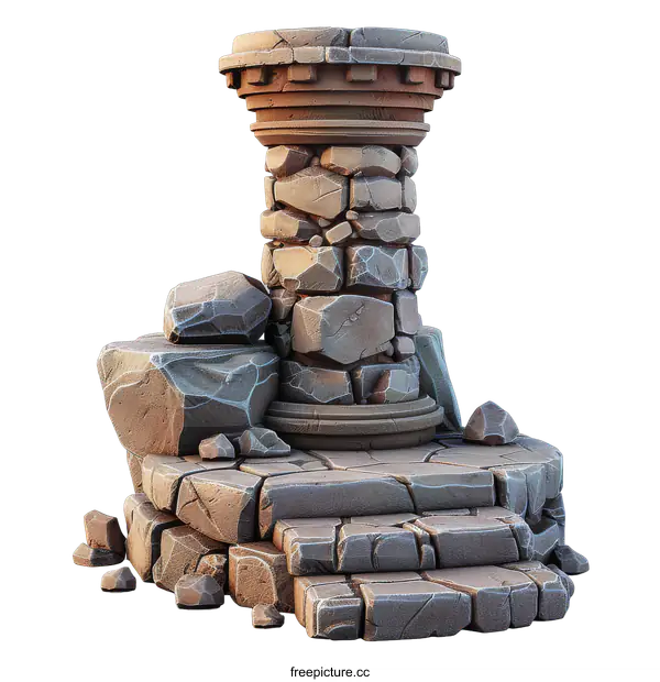 [Transparent Background PNG]Stone pillar with broken rocks
