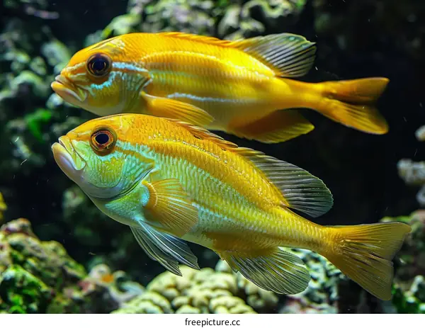 Yellow Fish Swimming in a Coral Reef