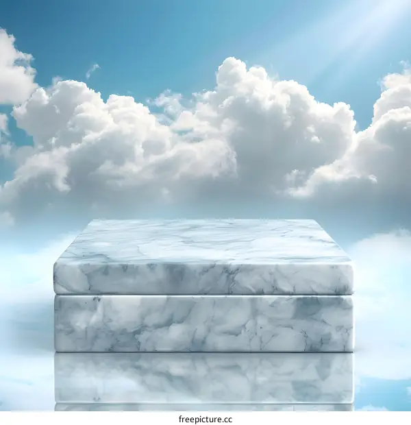 White Marble Platform Against Sky With Clouds