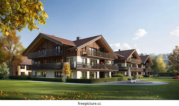 Modern residential complex with beautiful landscape