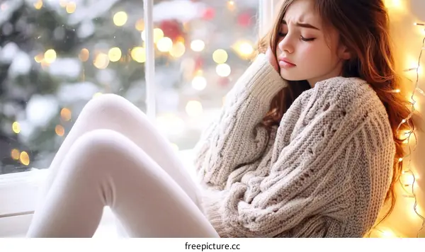 Winter Window Reflection of a Teenage Girl