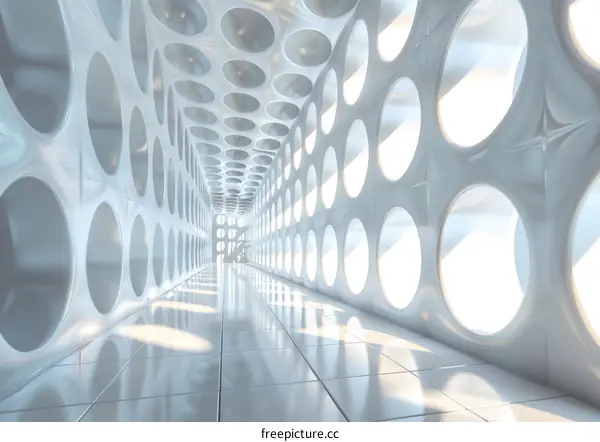 Glowing Circular Windows in a Futuristic Corridor