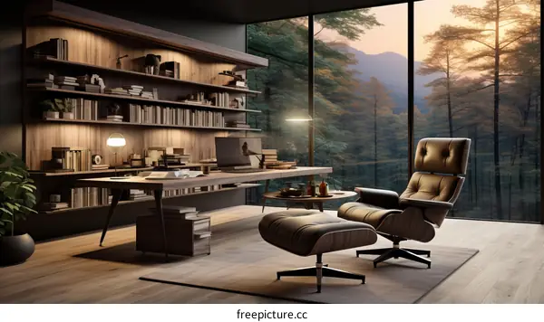 Modern Home Office Surrounded by Nature