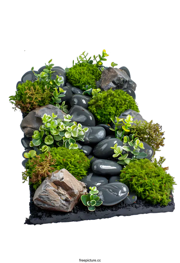 [Transparent Background PNG]Artificial Greenery Wall Decor with Moss and Rocks
