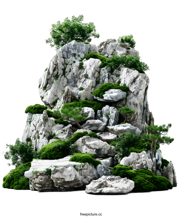 [Transparent Background PNG]3D Render of Stone Mountain with Greenery