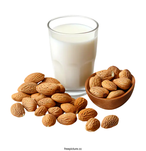[Transparent Background PNG]Almond Milk and Almonds