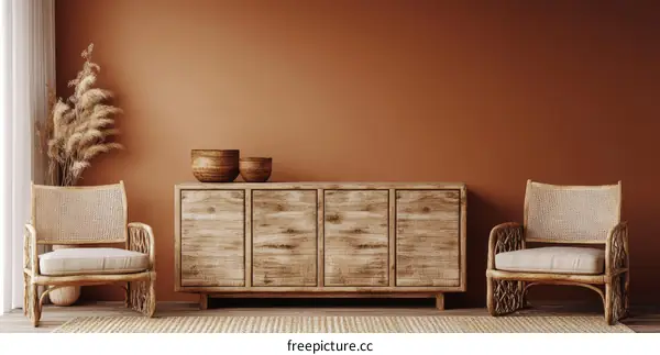 Rustic Living Room with Wooden Furniture and Natural Elements