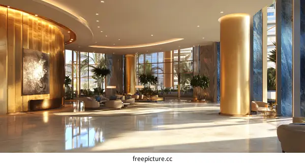 Luxury Hotel Lobby Interior Design With Golden Accents