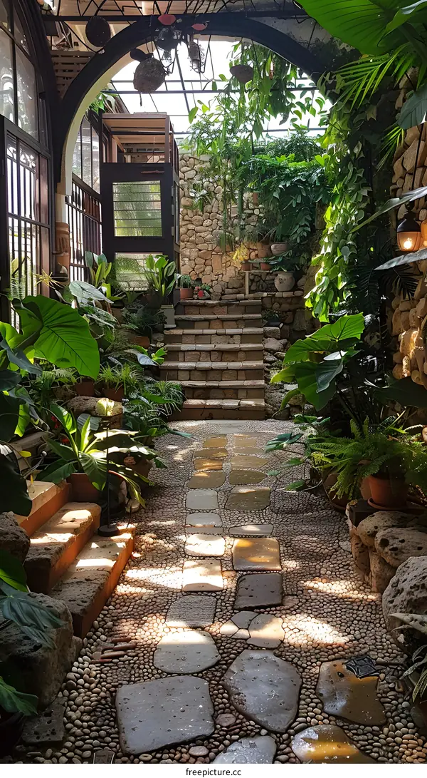 Stone path in a lush garden