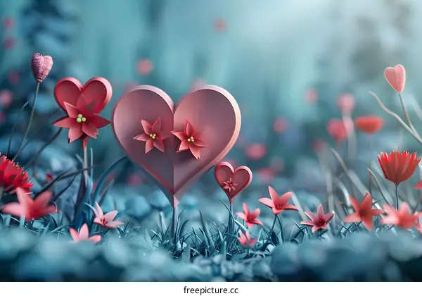 Pink heart-shaped flowers in a field