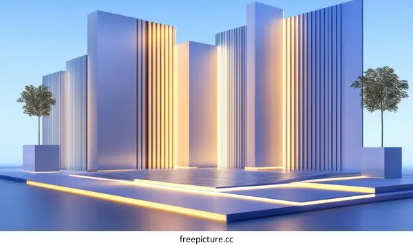 Modern Architectural Scene with Geometric Shapes