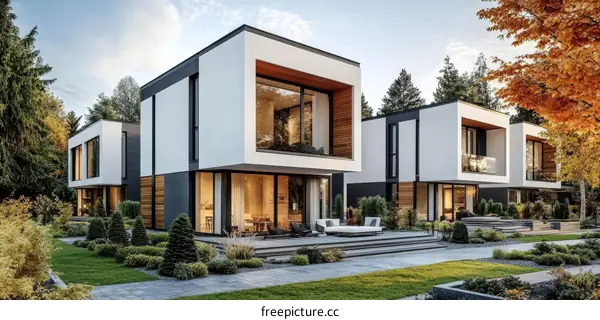 Modern European Style Houses in a Garden Setting