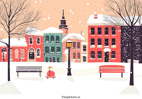 Snowy Winter Day in a Small Town