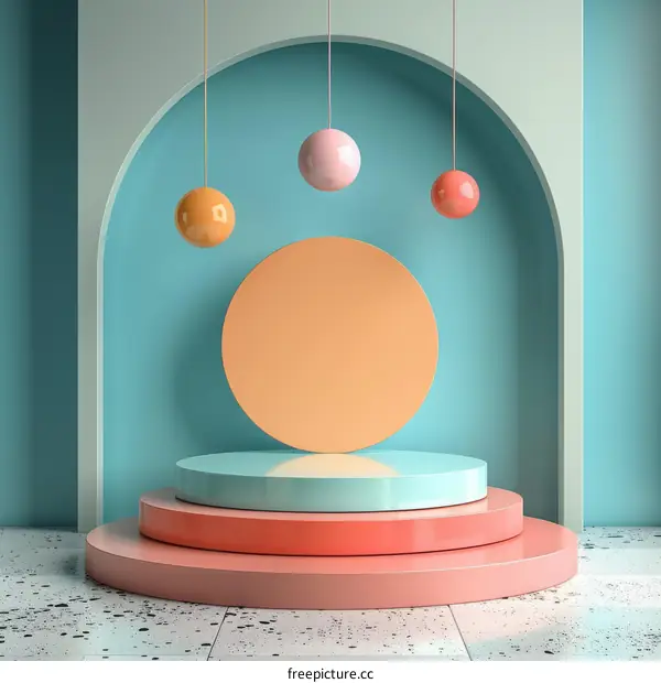 Abstract 3D Podium and Spheres in Pastel Colors
