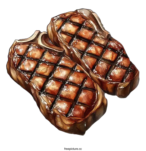 [Transparent Background PNG]Grilled Steak Illustration Pair