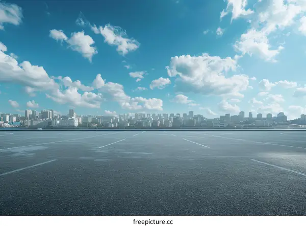 Cityscape View from Empty Parking Lot