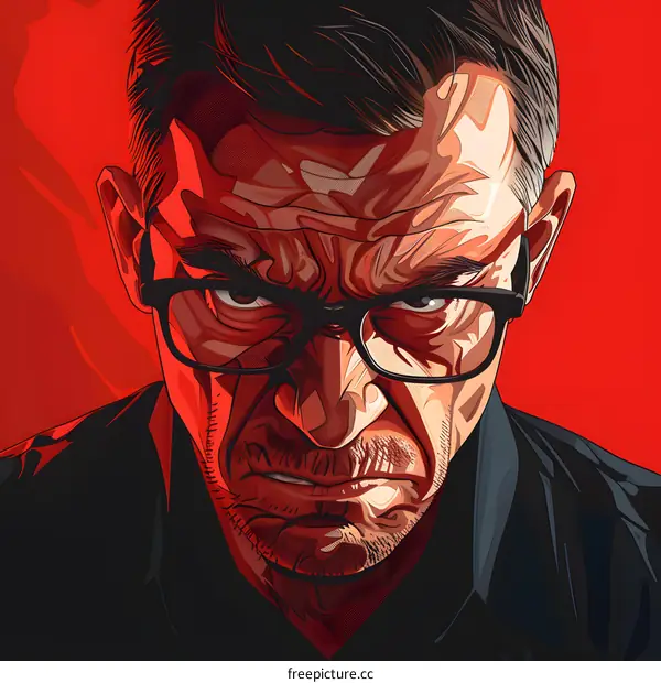 Portrait of a man with glasses looking angry