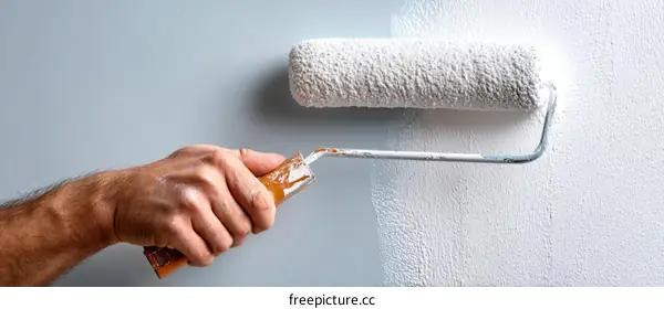 Painting a wall with a paint roller