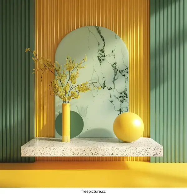 Yellow Flower Vase With Geometric Background