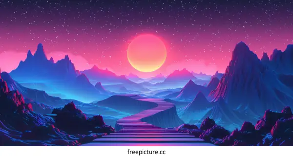 Neon Synthwave Night Landscape