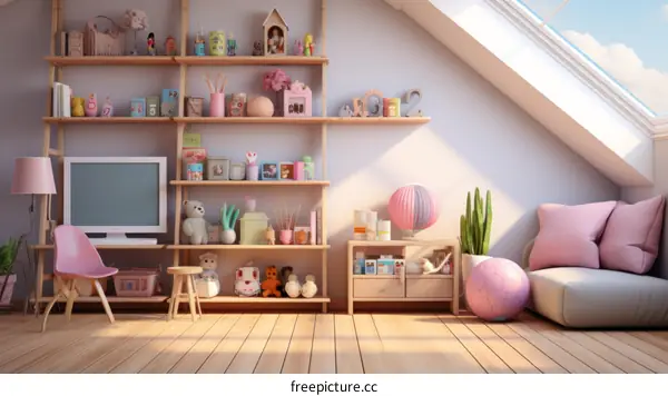 Cozy Pink and White Kids' Room in the Attic