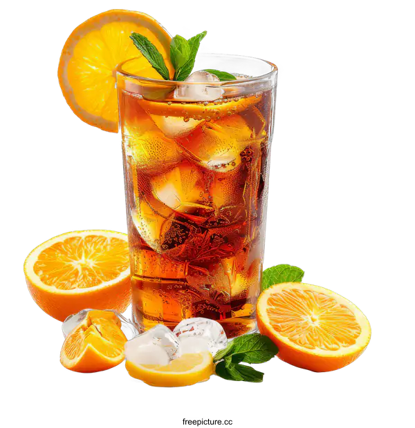 [Transparent Background PNG]Iced tea with orange slices and mint