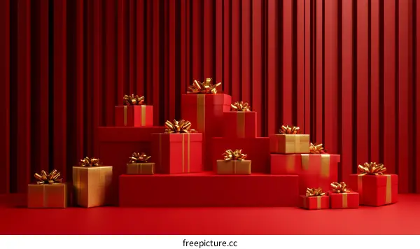 Red Gift Boxes on a Red Stage