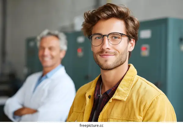 Two Colleagues Smiling in a Modern Facility