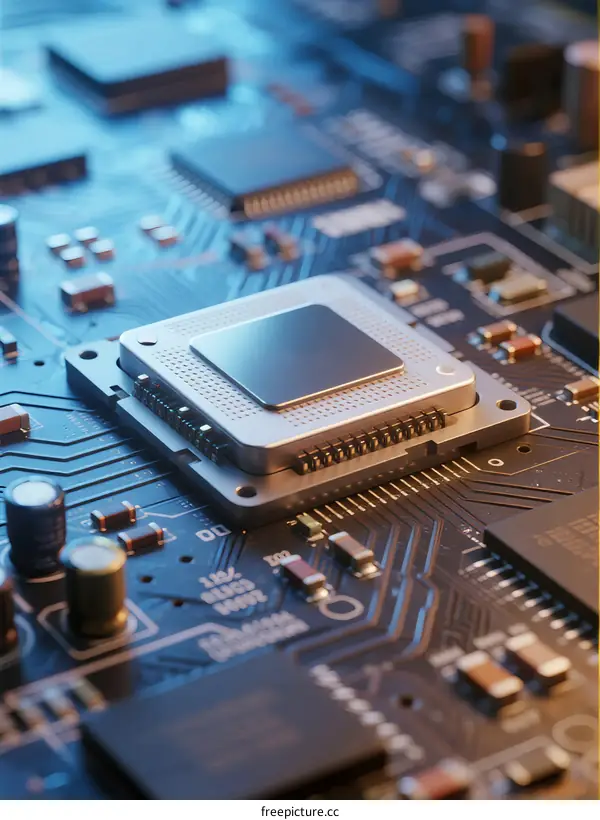 Close-up of electronic circuit board with processor chip