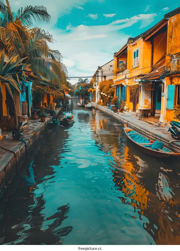 Water Canal Reflection of Yellow Buildings