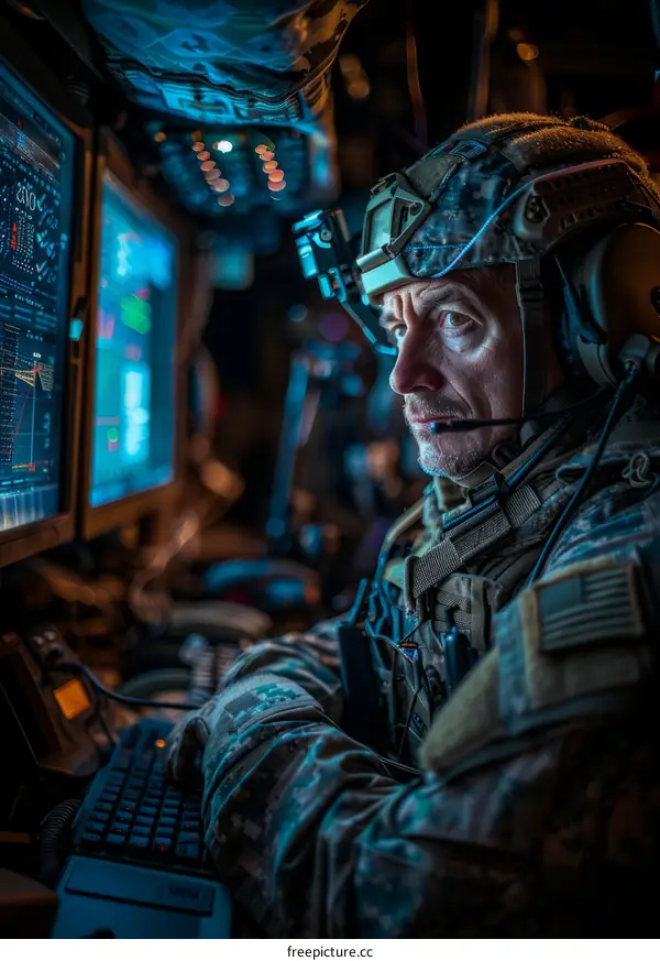 Soldier Operates Computer Systems