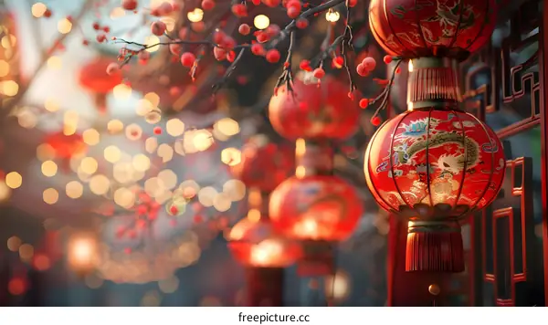 Red lanterns hang high to celebrate the Chinese New Year