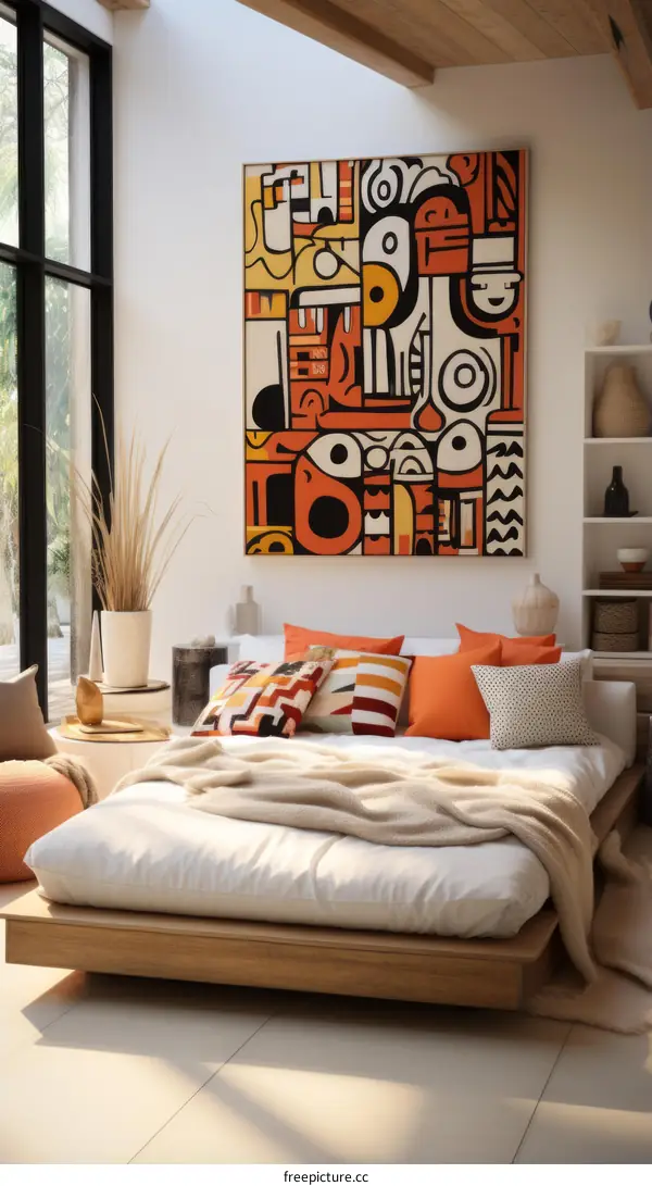 Modern Art Design with Geometric Pillows and Painting