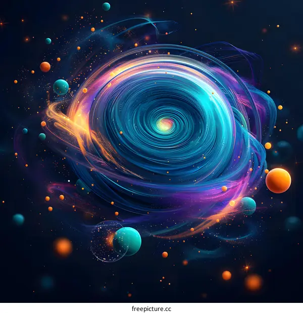 Blue and orange abstract illustration of a galaxy.