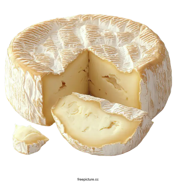 [Transparent Background PNG]Closeup of a Wheel of Camembert Cheese with Slices