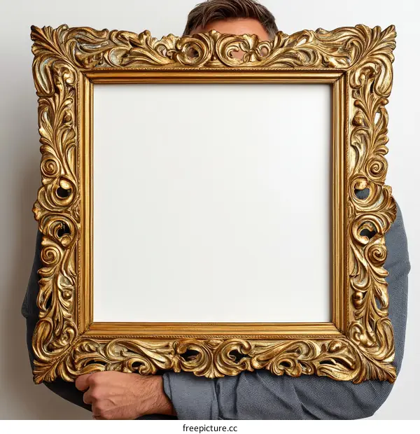 Golden Frame Holding Blank Canvas