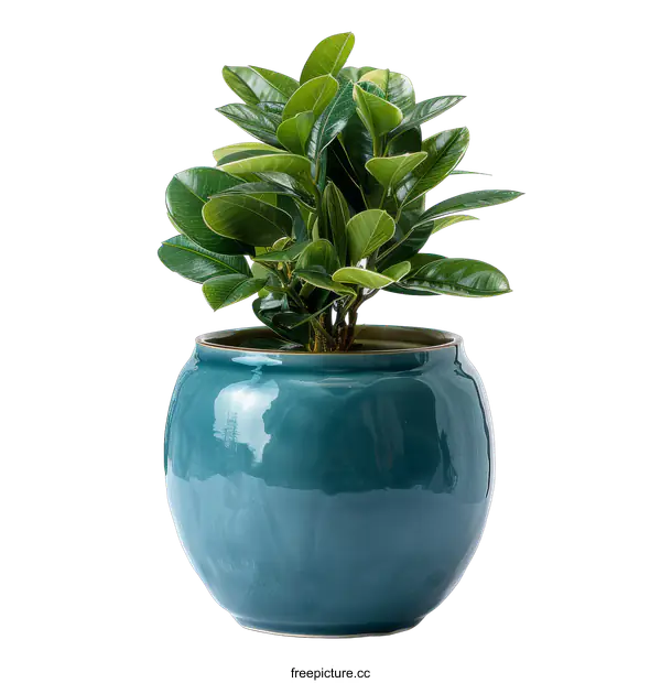 [Transparent Background PNG]Green plant in blue pot on black background