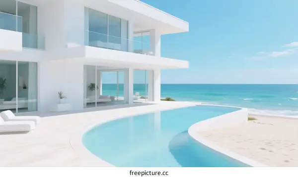 Modern white beach house with private swimming pool