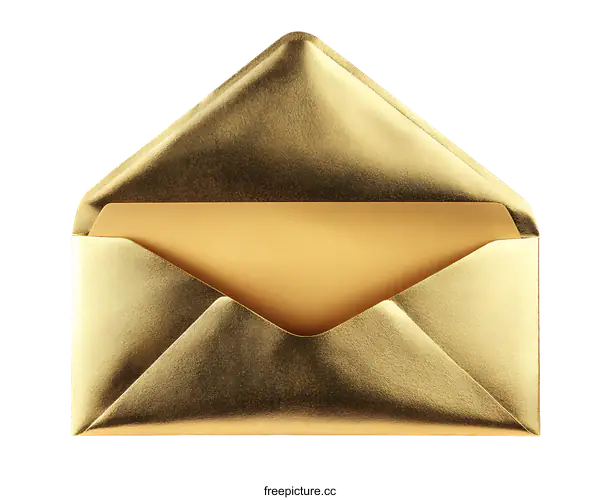 [Transparent Background PNG]Golden Envelope with Beige Paper Inside