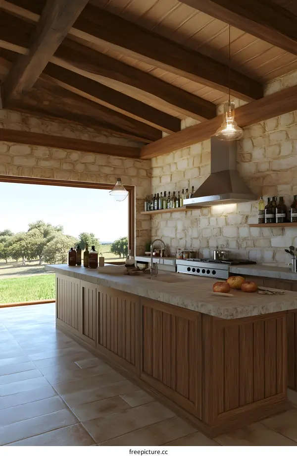 Modern Rustic Kitchen Interior Design with Wooden Beams