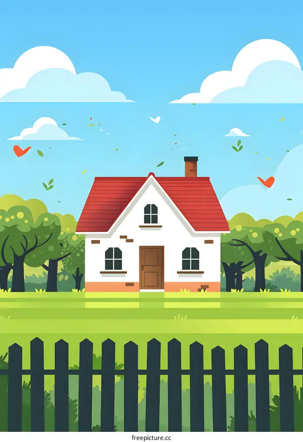 Cute Cartoon House With Red Roof Illustration