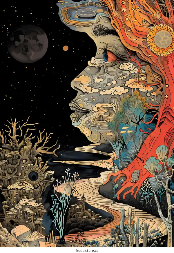 Abstract Portrait of a Woman with Nature Elements