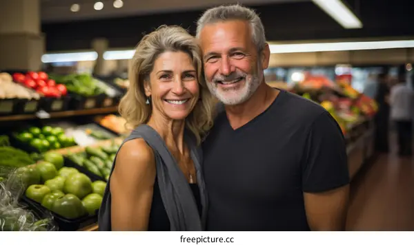 Happy Couple Grocery Shopping Together
