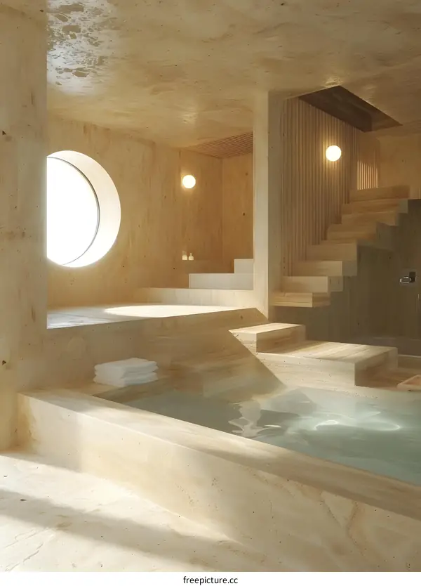 Modern Minimalist Bathroom with Sunken Tub