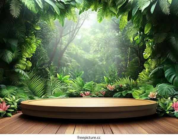 Tropical Forest Scene with Wooden Platform