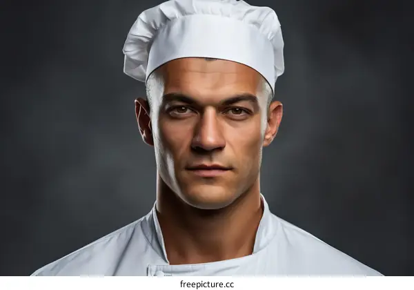 Portrait of a male chef wearing a white toque