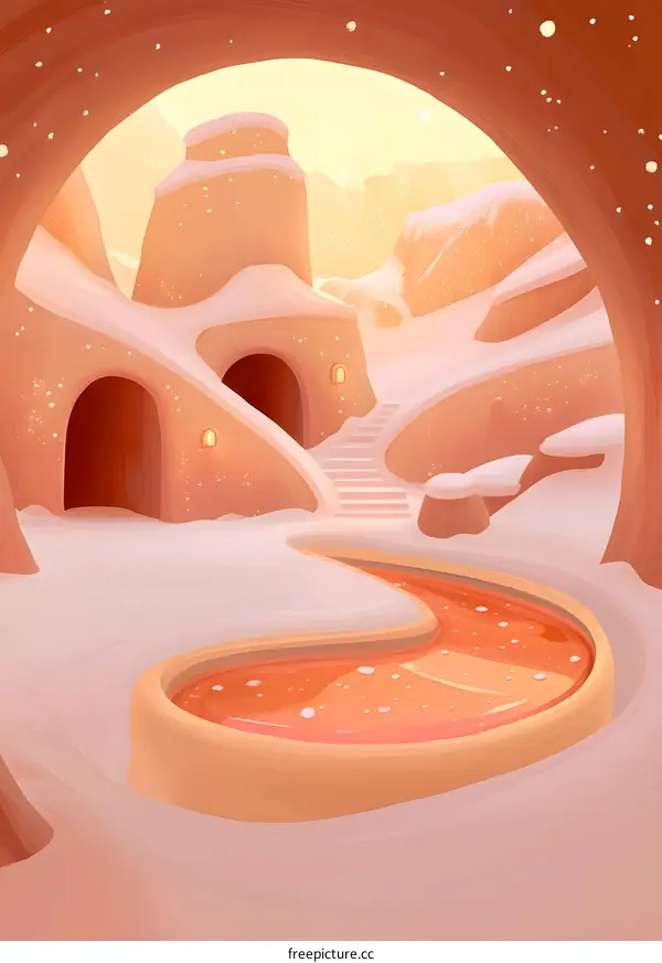 Snowy Landscape with Orange Water