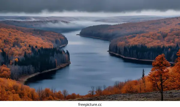 Autumn Colors Overlook the Winding River
